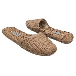 Pandamerica Women’s Tan Lined Straw Slippers Size Medium